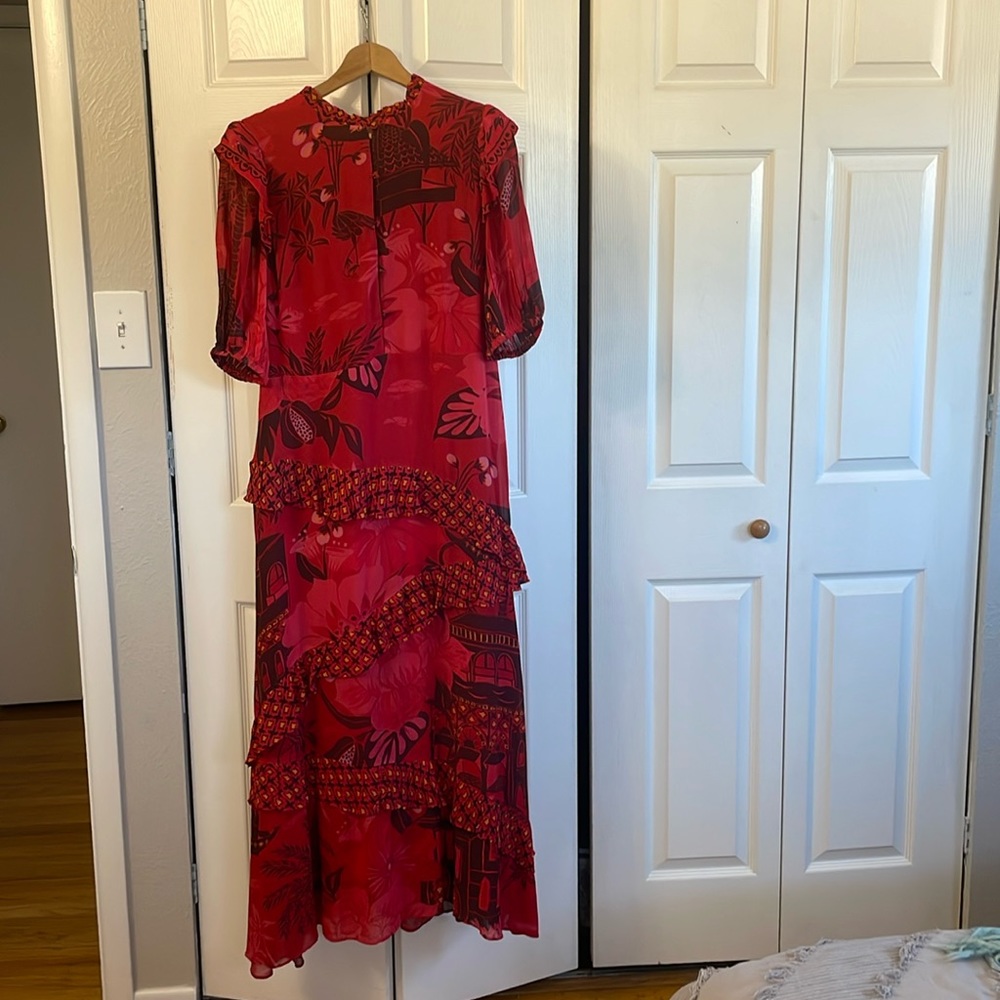 NWT Farm Rio for Anthropologie Maxi Ruffle Red XL